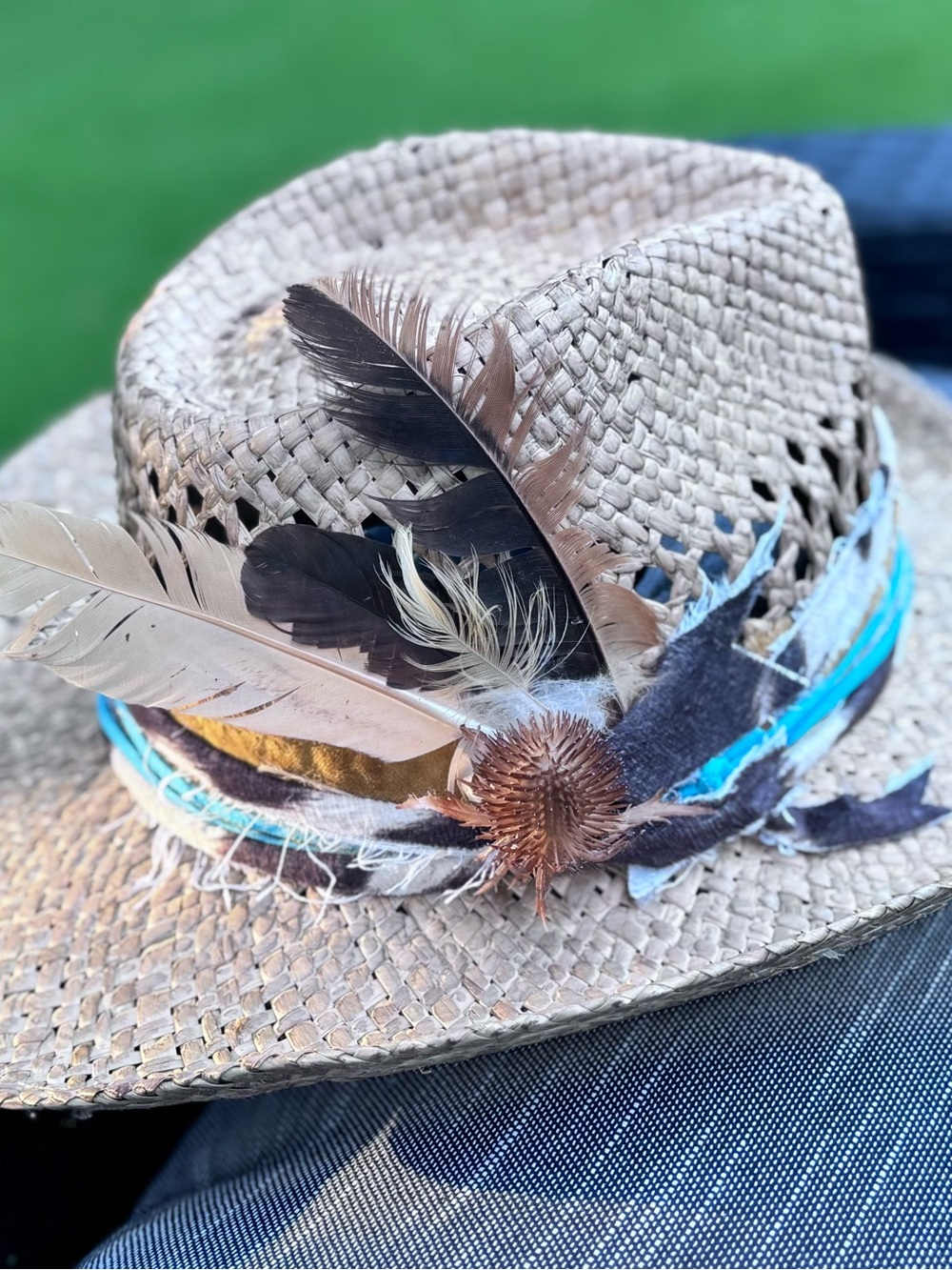 Embellished Straw Cowboy Hat with Feather Accents - Picture 3 of 4